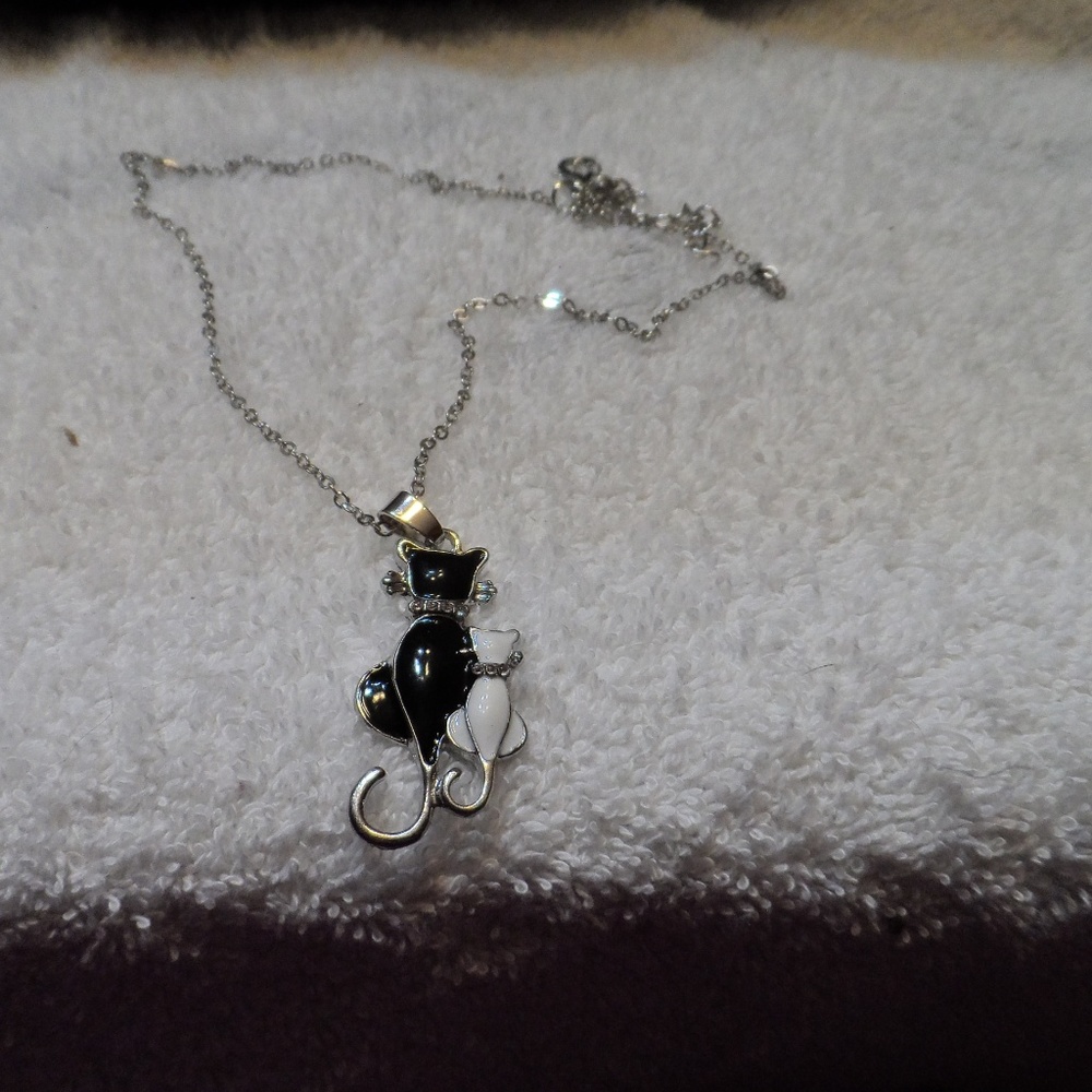 Black and White cat pendant necklace
